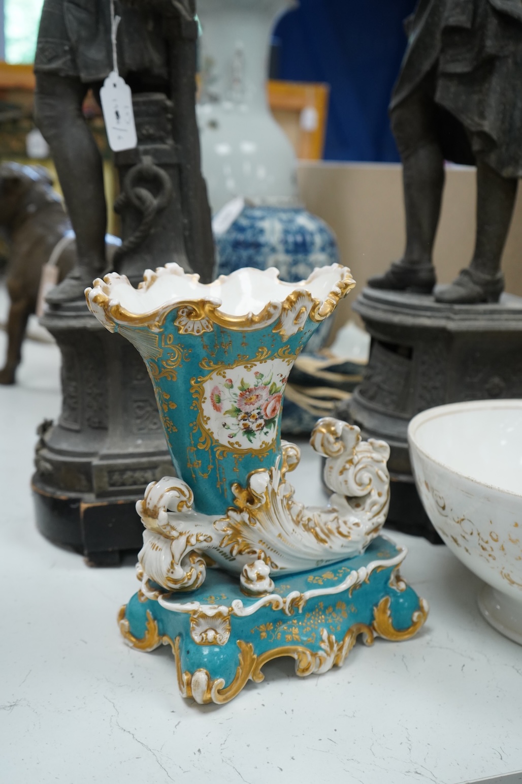 A 19th century French cornucopia vase and a Continental bowl, tallest 26cm